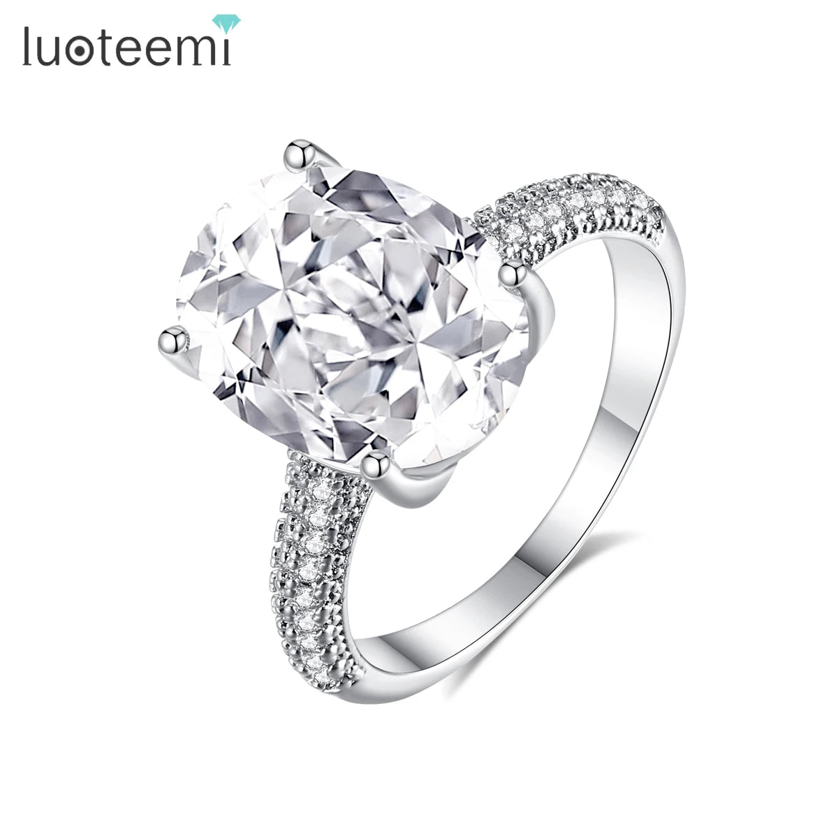 LUOTEEMI Oval Shape Pigeon Eggs Clear Cubic Zirconia Big CZ Stone Jewelry Finger Rings for Women Party Gifts Luxury Jewellery
