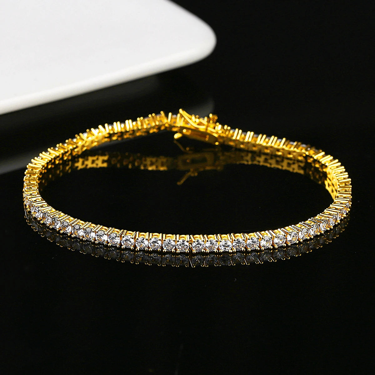 Trendy Luxury Women 18K Gold Plated Hiphop 3MM Cubic Zirconia Tennis Ice Out Hip Hop Bracelet for Men