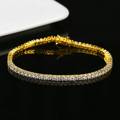 Trendy Luxury Women 18K Gold Plated Hiphop 3MM Cubic Zirconia Tennis Ice Out Hip Hop Bracelet for Men