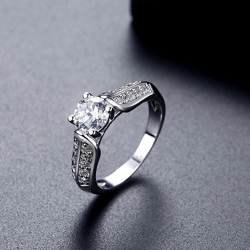 LUOTEEMI European Style 6mm 0.75ct Cubic Zirconia Diamond Engagement Women Girls Finger Ring