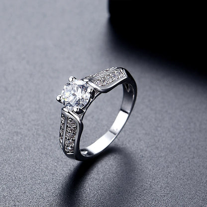 LUOTEEMI European Style 6mm 0.75ct Cubic Zirconia Diamond Engagement Women Girls Finger Ring