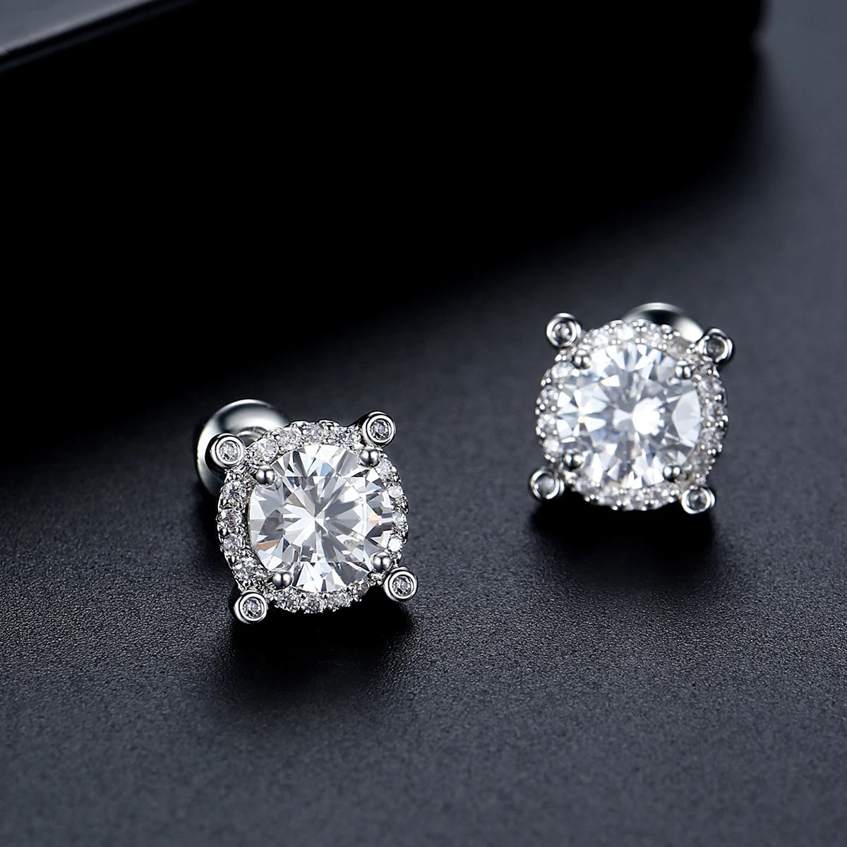 CZCITY Shinning Cubic Zirconia Big Round Halo Stud Earrings Rhodium White Gold Plated Fashion Zircon Earrings