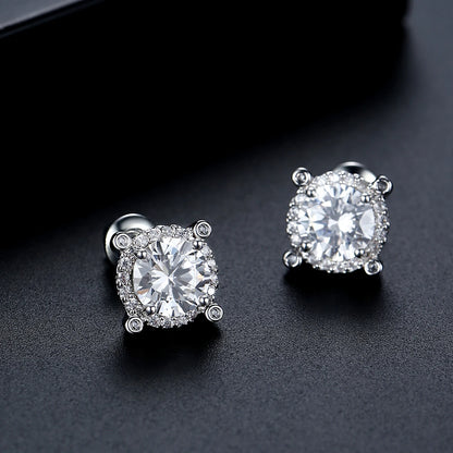 CZCITY Shinning Cubic Zirconia Big Round Halo Stud Earrings Rhodium White Gold Plated Fashion Zircon Earrings
