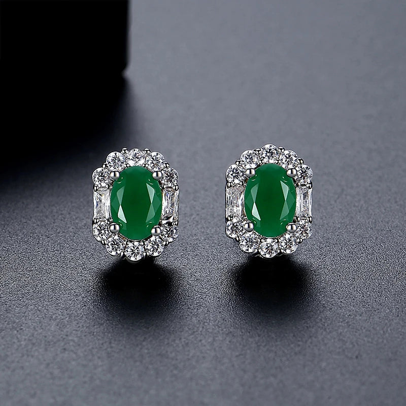 LUOTEEMI Delicate Geometric Fashion Design Women Zircon Stone Green Jade Color CZ Stud Earrings for Girls Ladies Jewelry