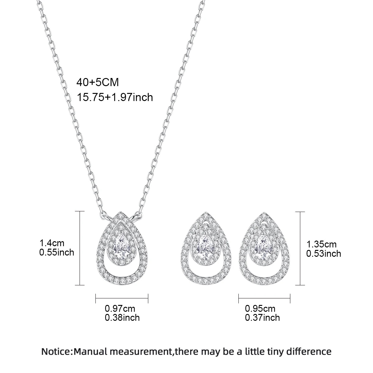 LUOTEEMI Classic Design Women Trendy Brass Fashion Tear Drop Tiny Zircon Jewelry Earrings and Necklace Sets Ready to Ship