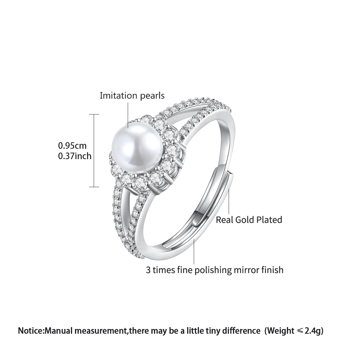 LUOTEEMI Vintage Girls Fashion Cubic Zirconia Flower Finger Ring White Pearl Trendy Jewelry Rings for Women Japanese Girls Gifts