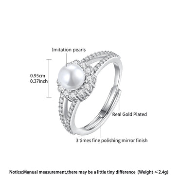 LUOTEEMI Vintage Girls Fashion Cubic Zirconia Flower Finger Ring White Pearl Trendy Jewelry Rings for Women Japanese Girls Gifts