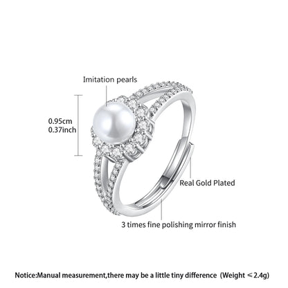 LUOTEEMI Vintage Girls Fashion Cubic Zirconia Flower Finger Ring White Pearl Trendy Jewelry Rings for Women Japanese Girls Gifts