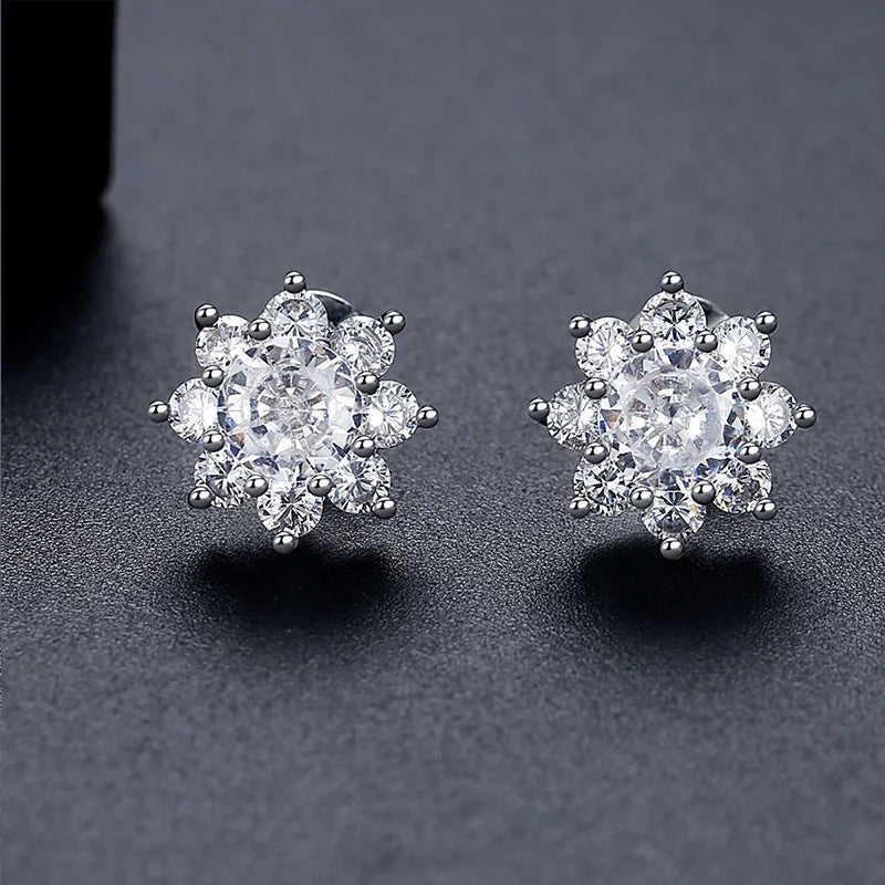 CZCITY Fashion Wholesale a AA Cubic Zircon Flower Cute Stud Earrings Diamond Female Wedding Party Stud Earrings for Women