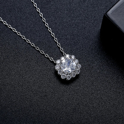 CZCITY New Brass Jewelry Wholesale Elegant Fashion Trendy Vintage Square Pendant Rhodium Cubic Zirconia Necklaces