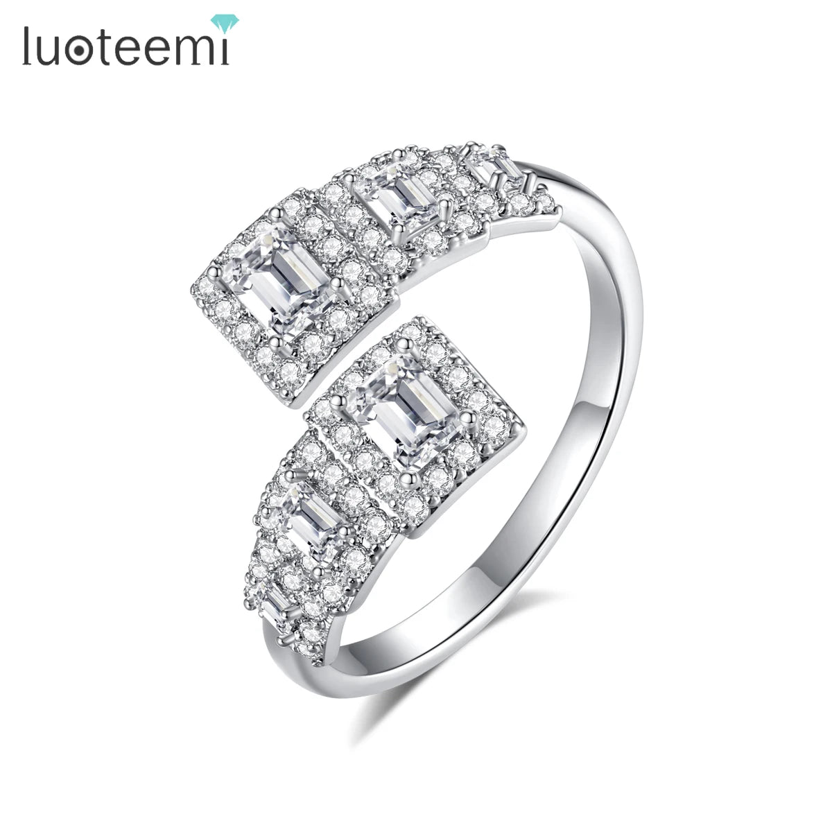 LUOTEEMI Luxury Full of Tiny CZ Elegant Womens Big Adjustable Finger Ring Cubic Zirconia European Rings for Women