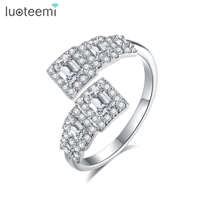 LUOTEEMI Luxury Full of Tiny CZ Elegant Womens Big Adjustable Finger Ring Cubic Zirconia European Rings for Women