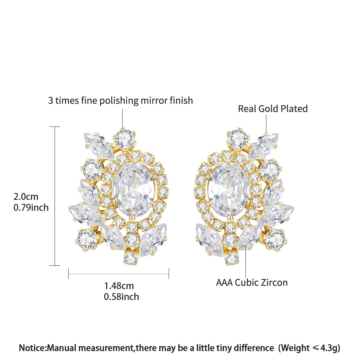 LUOTEEMI New Design Women Cubic Zirconia Vintage Flower Shape Stud Earrings Clear Zircon Ear Studs for Girls Party Gifts