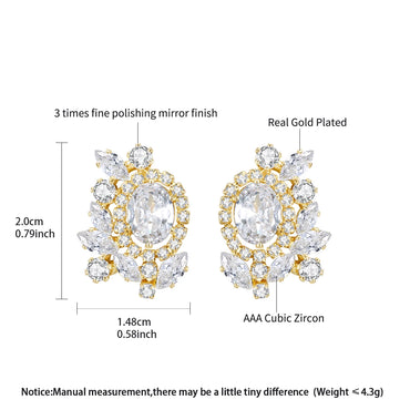 LUOTEEMI New Design Women Cubic Zirconia Vintage Flower Shape Stud Earrings Clear Zircon Ear Studs for Girls Party Gifts