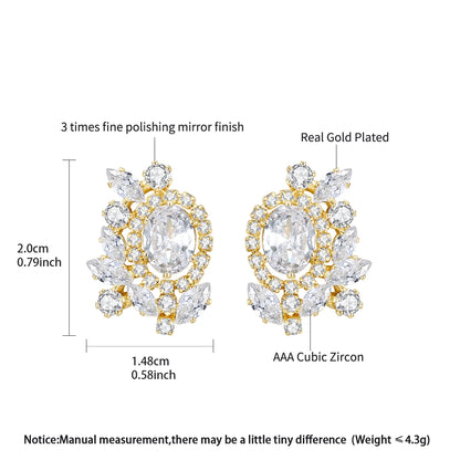 LUOTEEMI New Design Women Cubic Zirconia Vintage Flower Shape Stud Earrings Clear Zircon Ear Studs for Girls Party Gifts