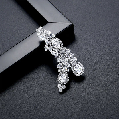 LUOTEEMI Geometric Flower Cubic Zirconia Clear Zircon Jewelry Brooch Office Lady Trendy Suits Matching Jewelry Brooches