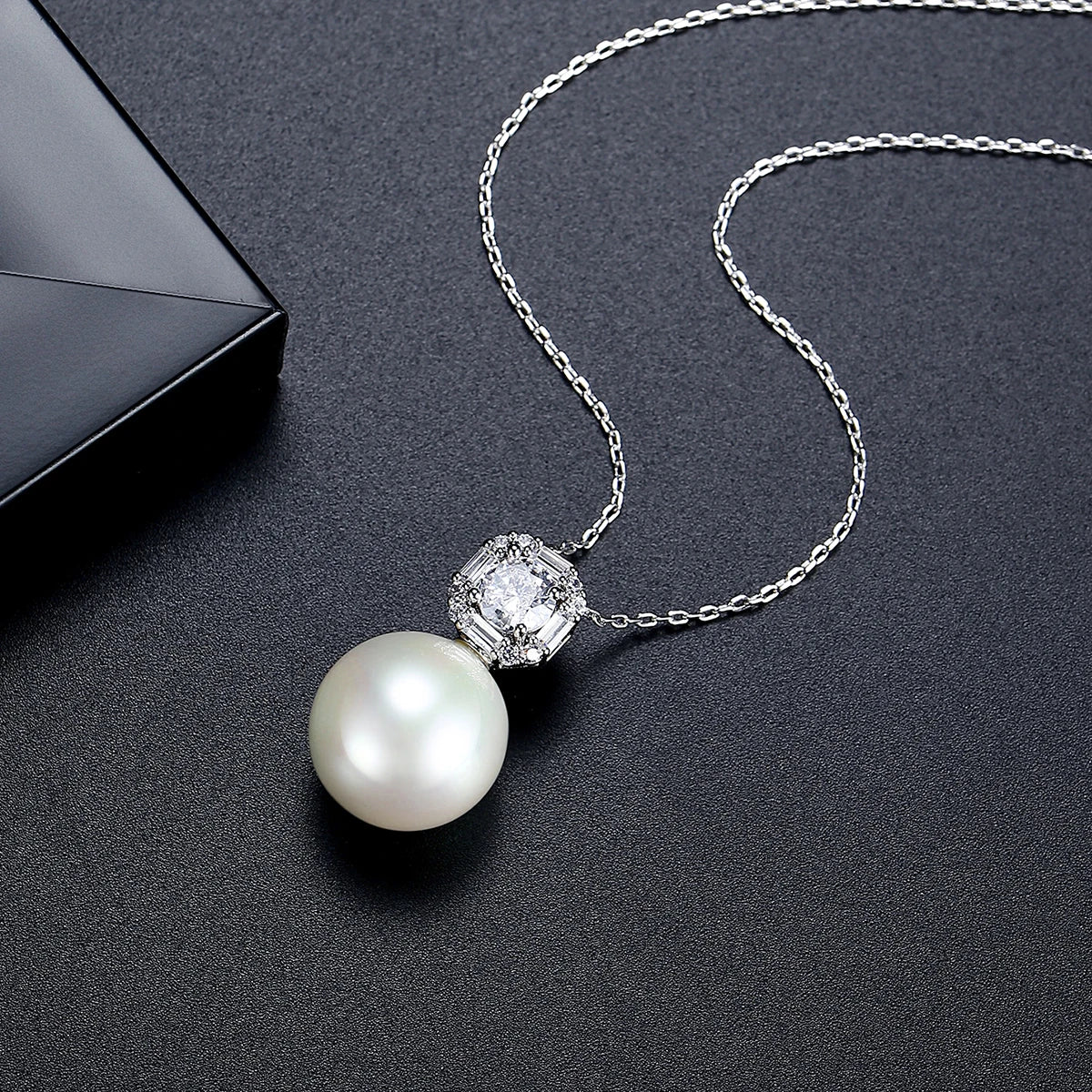 LUOTEEMI Delicate Women Classic Design Anniversary Cubic Zirconia White Glass Pearl Jewelry Sets Rhodium Plated High Quality