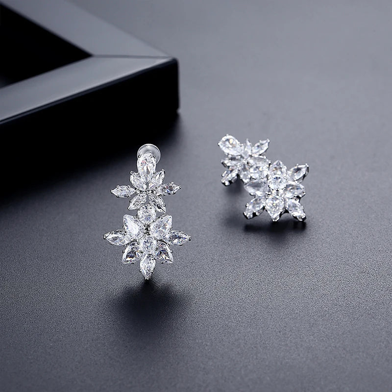 LUOTEEMI New Come Flower Zircon Stone Brass Parts CZ Jewelry Stud Earrings for Women Bridal Wedding Jewelry High Quality