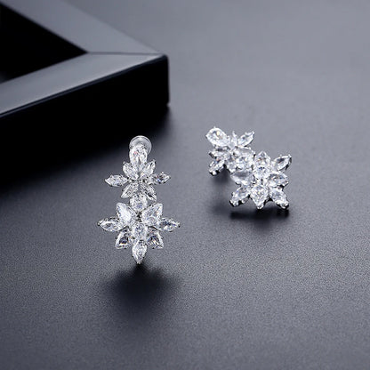 LUOTEEMI New Come Flower Zircon Stone Brass Parts CZ Jewelry Stud Earrings for Women Bridal Wedding Jewelry High Quality