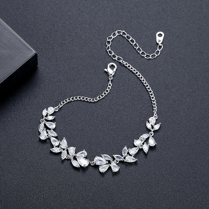 CZCITY Fashion Jewelry Charm Luxury Girl Korean Bling Iced Out Link Flower Cubic Zirconia Woman Chain Bracelet