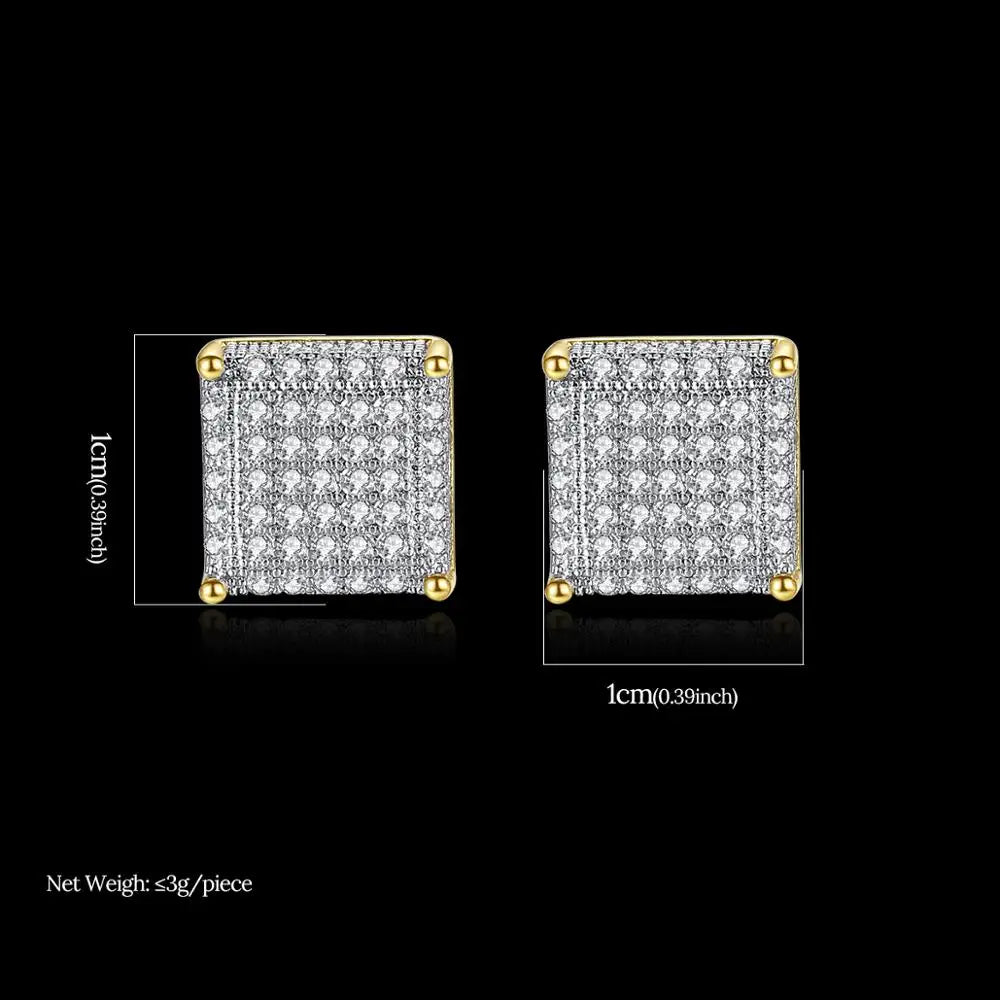 New Arrival Hip Hop Simple Square Earrings 3A CZ Stone Earrings for Men Women Punk Jewelry Wholesale