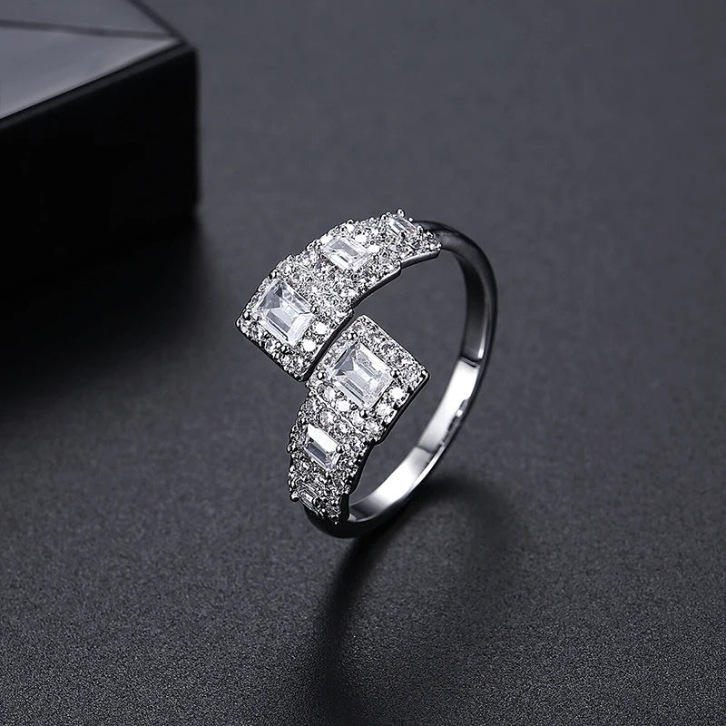 LUOTEEMI Luxury Full of Tiny CZ Elegant Womens Big Adjustable Finger Ring Cubic Zirconia European Rings for Women