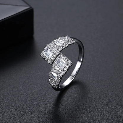 LUOTEEMI Luxury Full of Tiny CZ Elegant Womens Big Adjustable Finger Ring Cubic Zirconia European Rings for Women