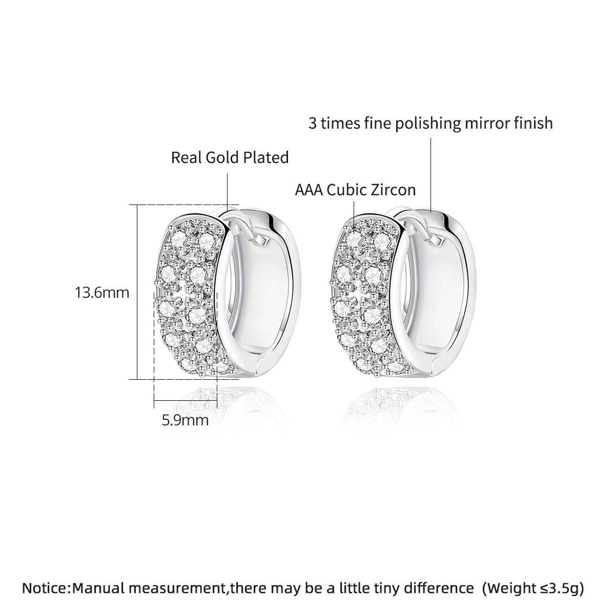 CZCITY Wholesale Women Gift Jewelry Tiny Cubic Zirconia Paved Hip Hop Hoop Cuff Earrings