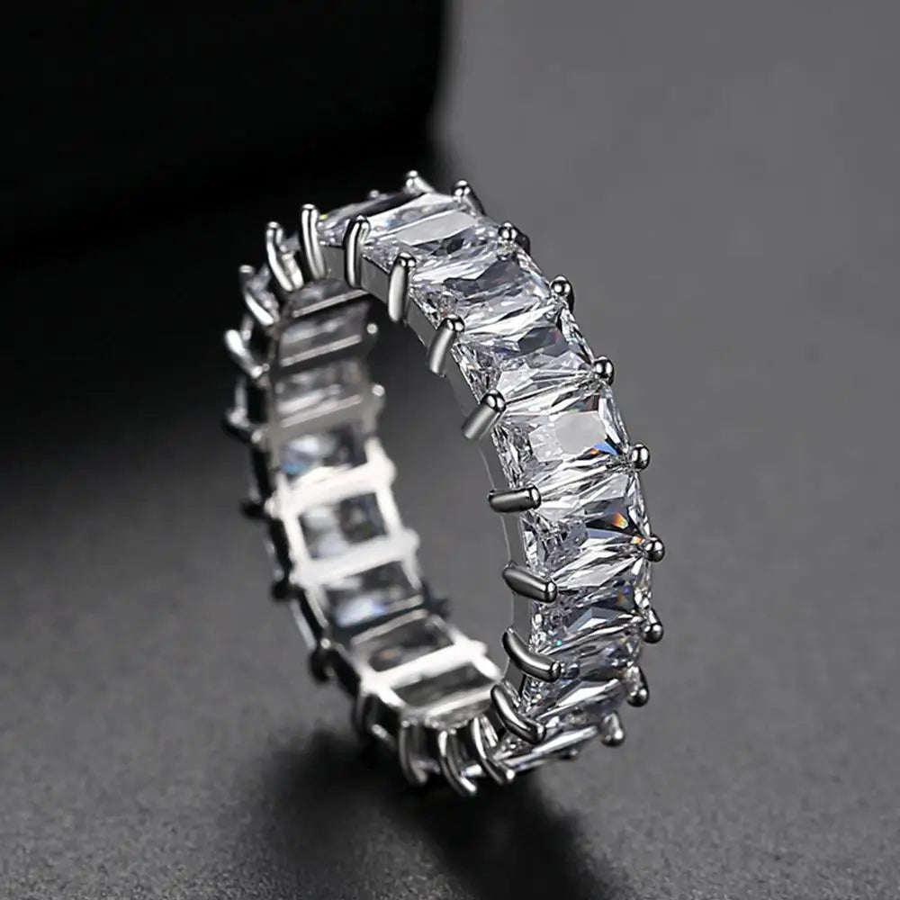Rainbow Gemstone Eternity Band Ring Zircon Stone Cubic Zirconia CZ Fashion Gold Baguette Diamond Eternity Ring for Women