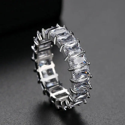 Rainbow Gemstone Eternity Band Ring Zircon Stone Cubic Zirconia CZ Fashion Gold Baguette Diamond Eternity Ring for Women