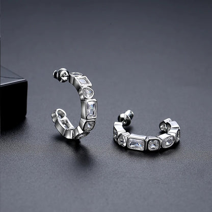 CZCITY Fashion Jewelry Lady Women's Hoop Zircon Korean Cute Geometric Clip On Earing Trendy Hoop Earrings