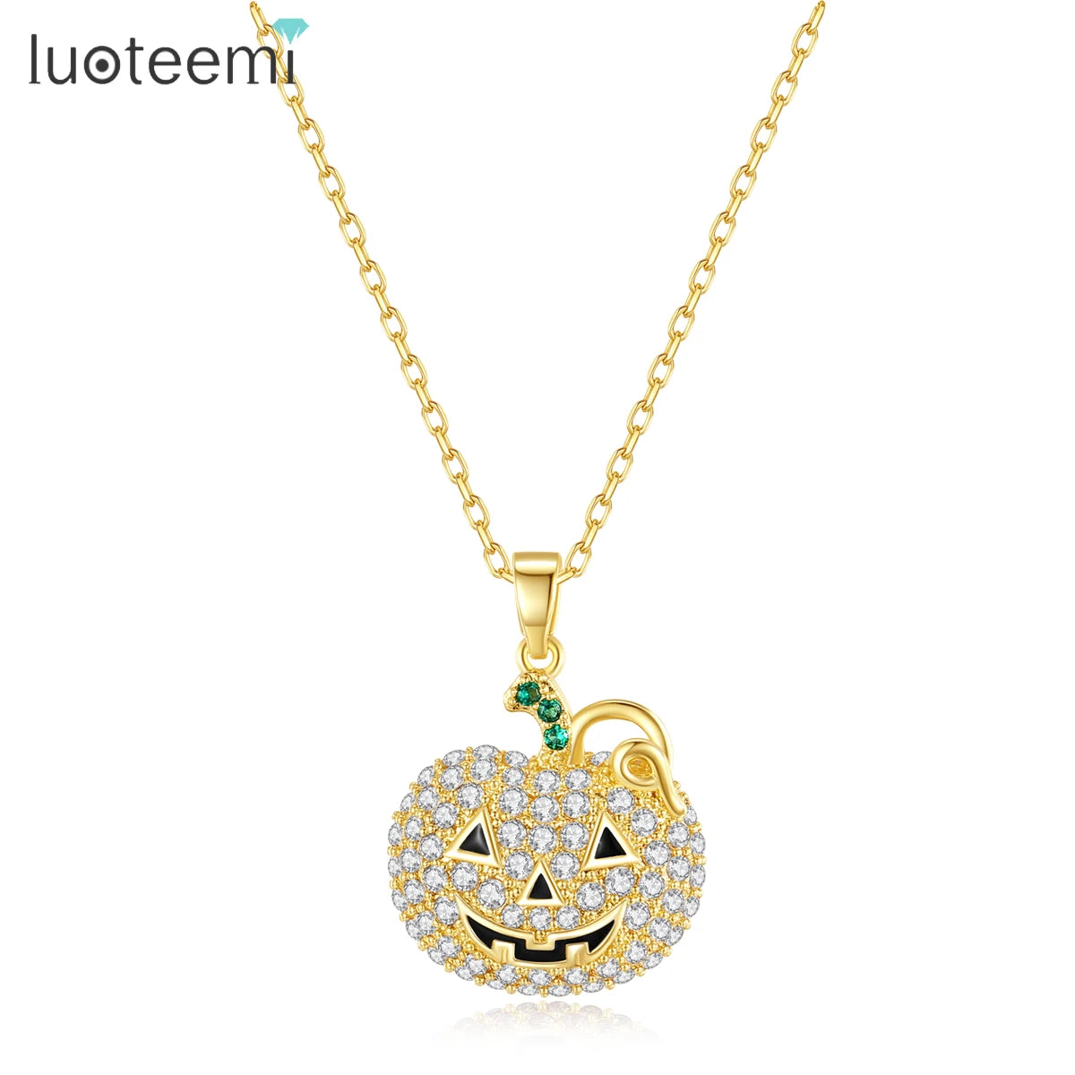 LUOTEEMI 2026 New Halloween Pumpkin Cartoon Fashion Cubic Zirconia Gold Color Link Chain Pendant Necklace Girls Hot Sale Jewelry