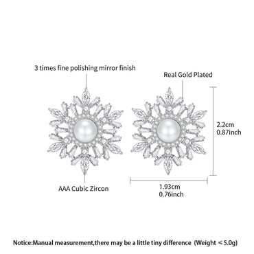 LUOTEEMI Christmas New 2026 Cubic Zirconia Snow Flower Big Ear Stud Earrings for Women Korean Fashion Jewellery Gifts