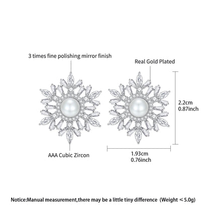 LUOTEEMI Christmas New 2026 Cubic Zirconia Snow Flower Big Ear Stud Earrings for Women Korean Fashion Jewellery Gifts