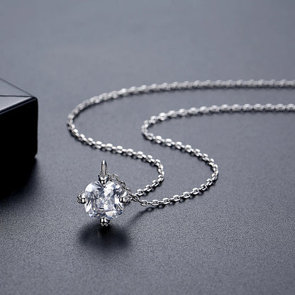 LUOTEEMI Geometric Women Cute Trendy Zircon Stone Link Chain Pendant Necklace Rhodium Plated Women Gift