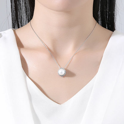 LUOTEEMI Brass Fashion Rhodium Plated High Quality Clear CZ Zircon Stone Imitation Pearl Stud Chain Necklace Jewelrt Sets