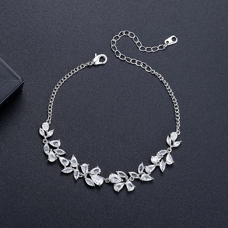 CZCITY Fashion Jewelry Charm Luxury Girl Korean Bling Iced Out Link Flower Cubic Zirconia Woman Chain Bracelet
