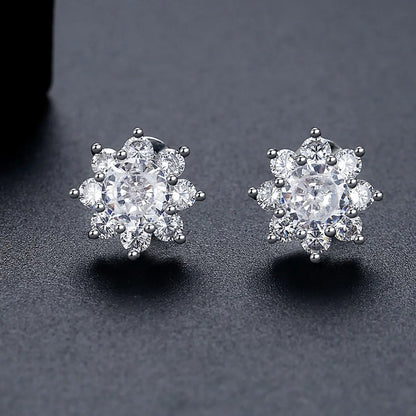CZCITY Fashion Wholesale a AA Cubic Zircon Flower Cute Stud Earrings Diamond Female Wedding Party Stud Earrings for Women