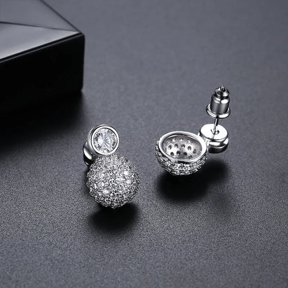 LUOTEEMI Tiny CZ Paved Clear Zircon Beaded Elegant Earrings Stud for Girls Classic Design Women Ball Korean Trendy Stud Earings