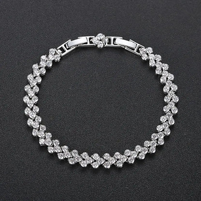 CZCITY Plain Paved 3A Cubic Zirconia Bracelet of Cut Stone Design for Woman Daily Wearing Jewelry