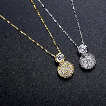 LUOTEEMI New Classic Design Korean Trendy Tiny Zircon CZ Paved Girls Ball Jewelry Link Chain Pendant Necklace for Girls