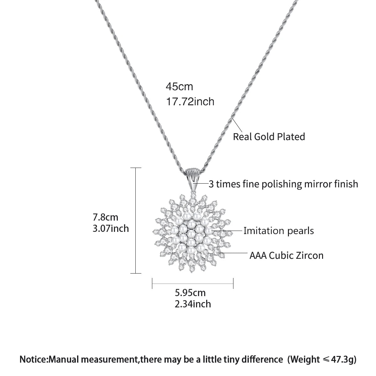 LUOTEEMI Luxury Cubic Zirconia with Imitation Pearl Sun Flower Elegant Women Long Chain Necklaces Fashion Jewelry