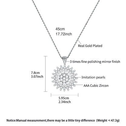 LUOTEEMI Luxury Cubic Zirconia with Imitation Pearl Sun Flower Elegant Women Long Chain Necklaces Fashion Jewelry