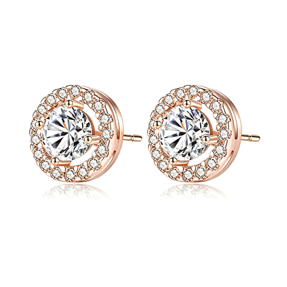 CZCITY Jewelry JEANS Brand Wholesale Hearts & Arrows Cut Top Quality 0.75 Carat Women Wedding Round Halo CZ Stud Earrings